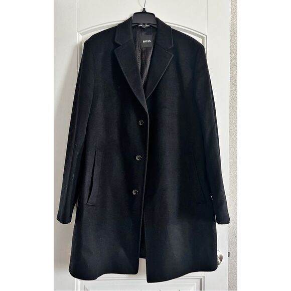 BOSS Cashmere-Wool Trench Coat in Black, New, Size IT 56, US 46R - Picture 1 of 11